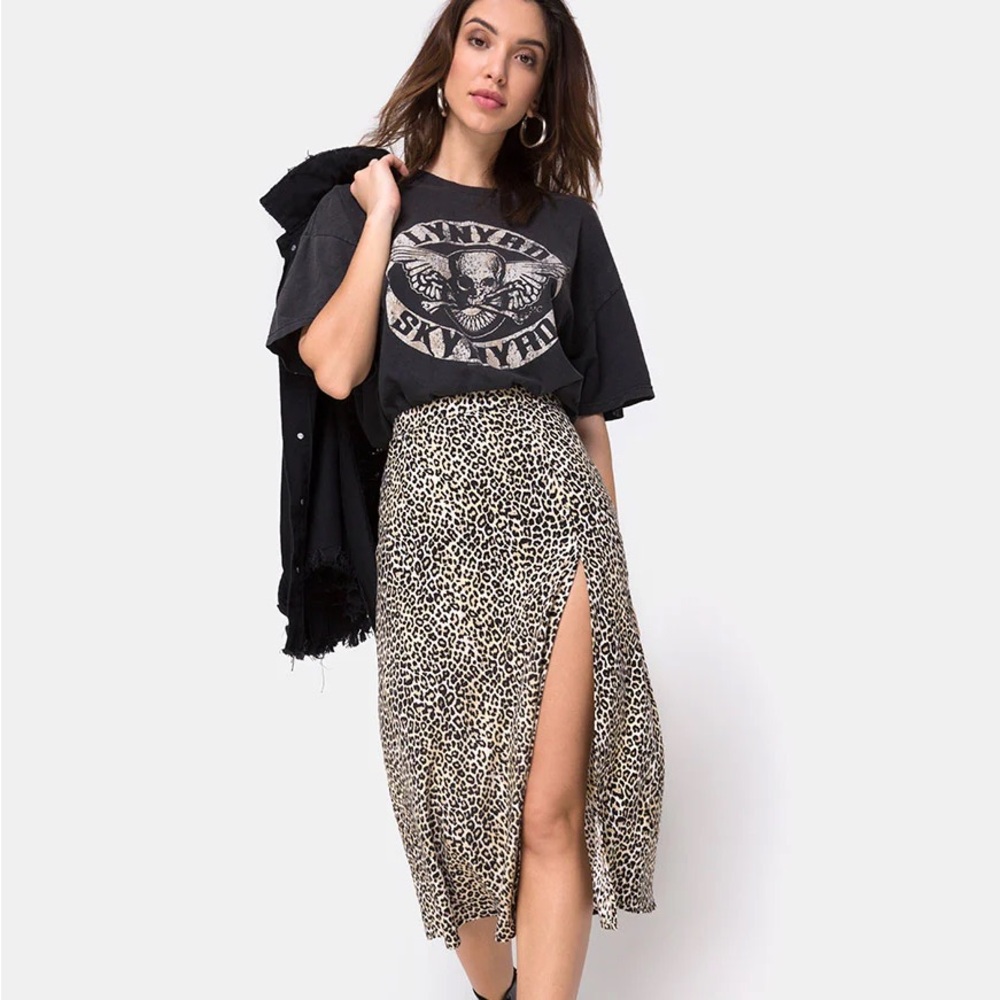 Motel Rocks Leopard Midi Skirt with High Slit